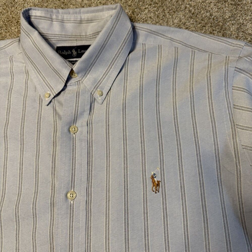 Ralph Lauren Mens Large Classic Fit Short Sleeve Button Down Seersucker Stripe